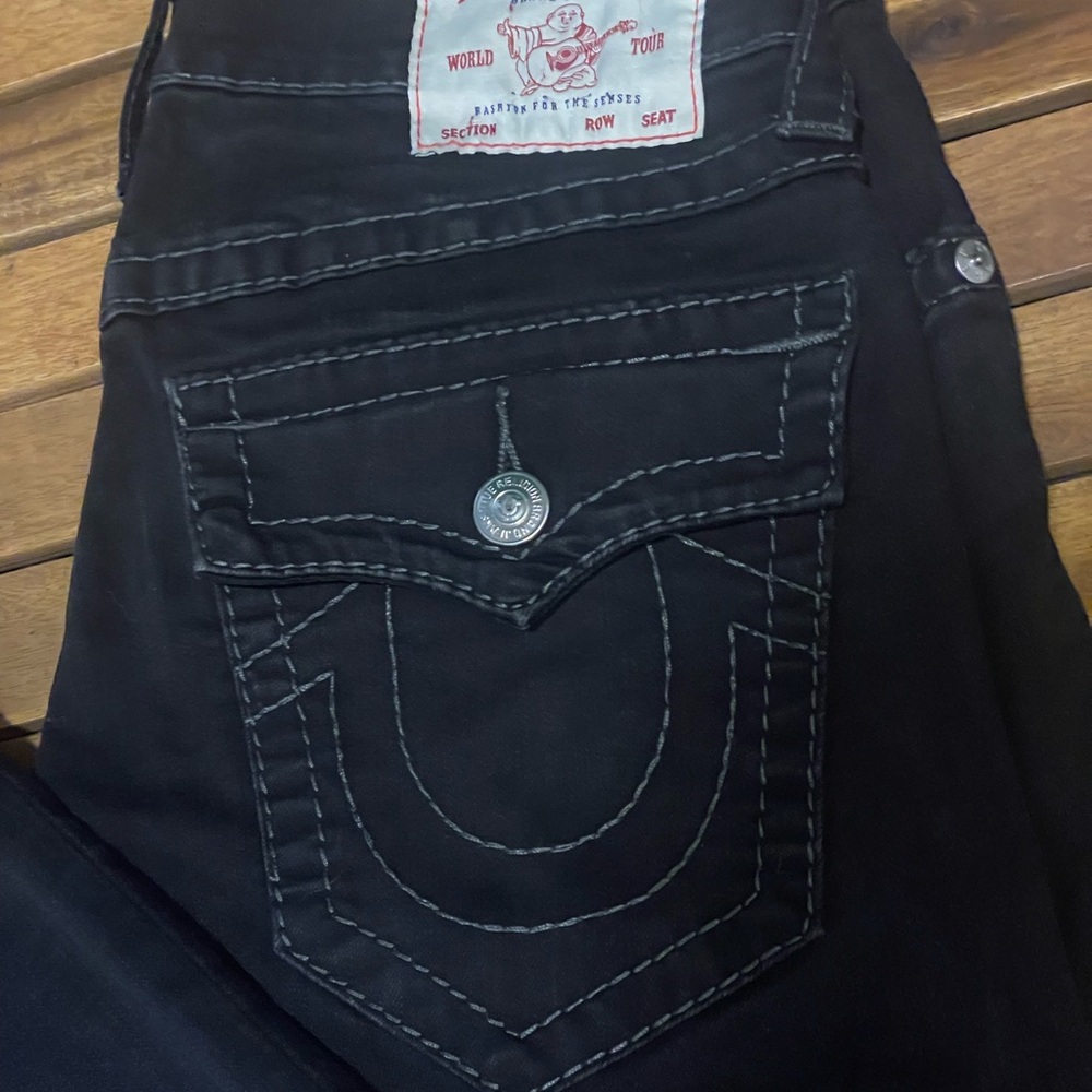 True Religion Black Denim Jeans Ricky / Relaxed Straight Fit